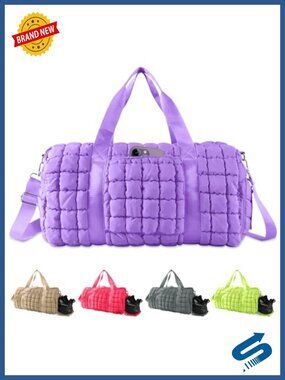 Large Quilted Puffer Travel Duffle Gym Bag Weekender Carry On